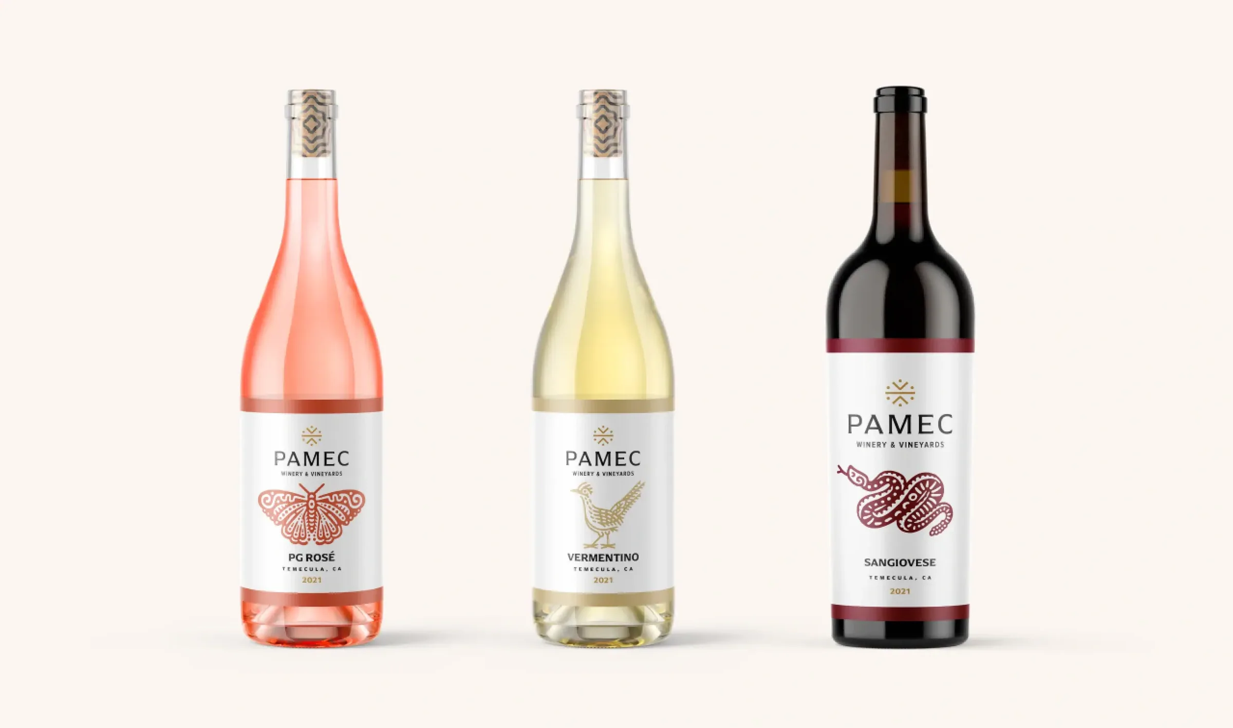 Pamec Winery wine label design and cork design Temecula