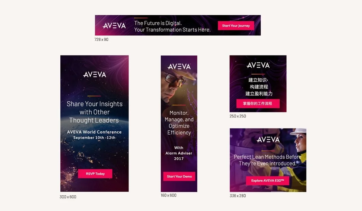B2B paid media creative design for AVEVA growth marketing