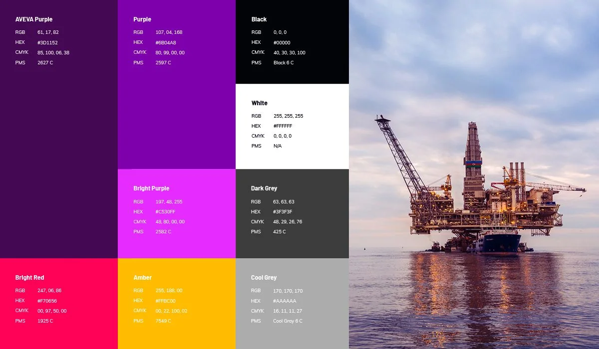 AVEVA brand color palette and style guide from post-merger rebrand