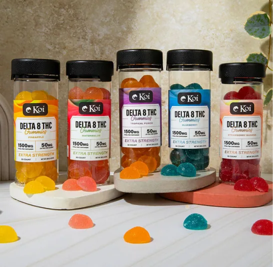 Product advertising for Koi delta gummies