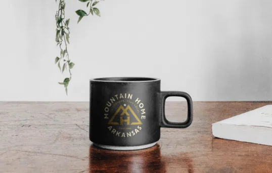 Mountain Home, Arkansas branding on coffee mug