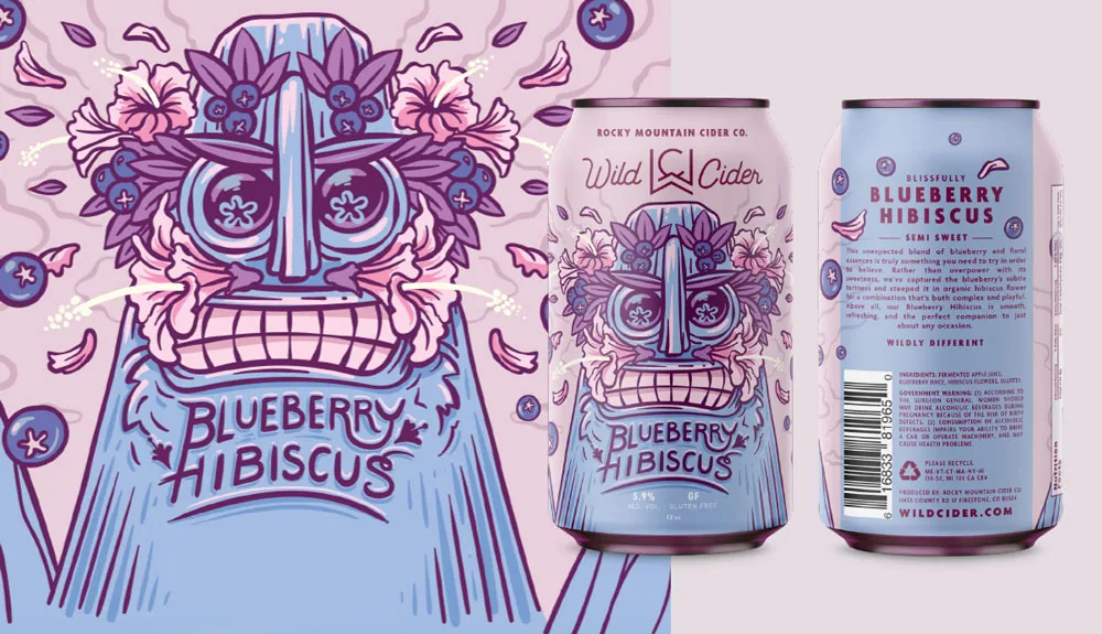 Wild Cider blueberry hibiscus can illustration