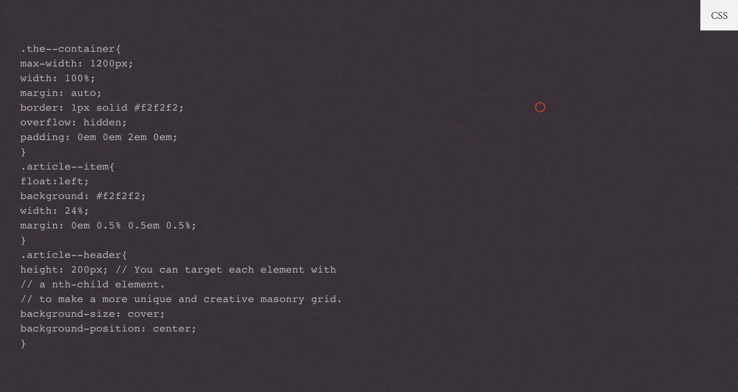 Masonry tutorial CSS code