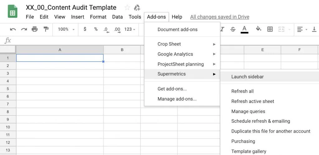 Web content audit sheet