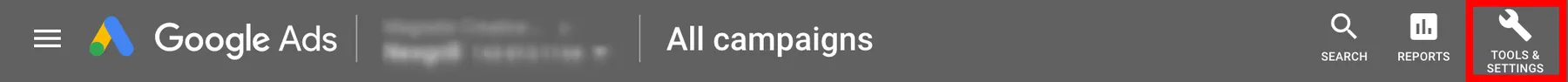 Google Ads tools and settings icon in the top menu