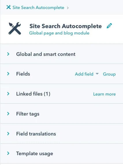 Hubspot site search module options