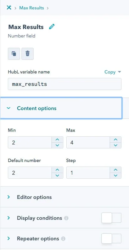 Max live search results options