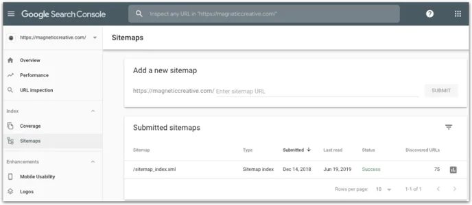 Google Search Console sitemaps report