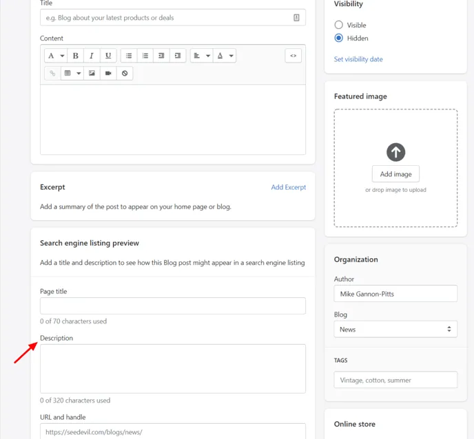 Where to place your meta description in Shopify
