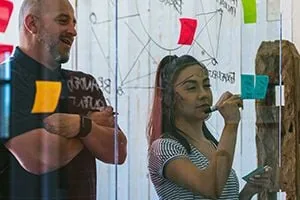 Brand strategy workshop with sticky notes in Temecula
