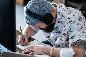 Designer sketching at the Temecula branding agency studio
